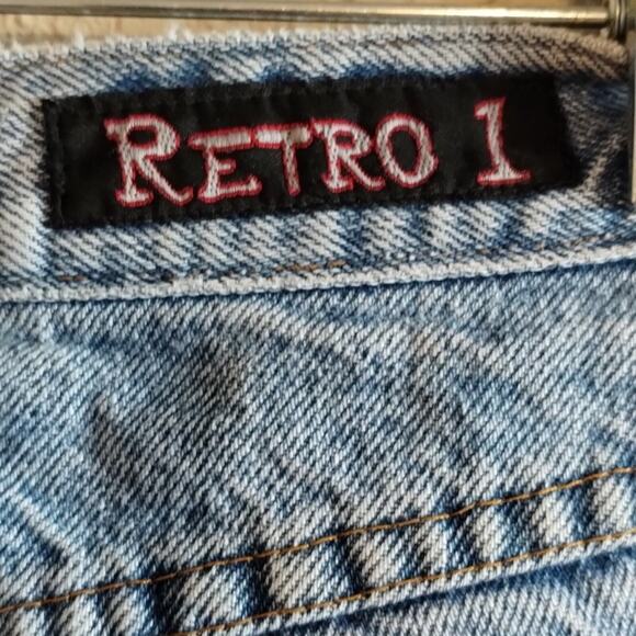 Retro 1 Rainbow Striped Embellished Relaxed Wide Leg Mid Rise Blue Jeans 9 / 29 - Picture 4 of 10